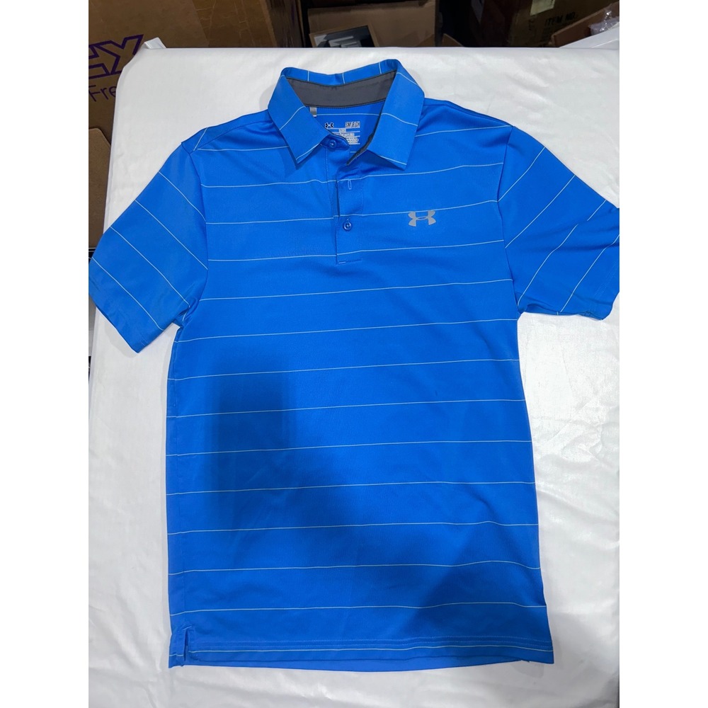 Under Armour Mens HeatGear Loose Fit Polo Shirt Blue Striped Golf Top SM SM/P/CH